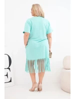 Dámské bavlněné šaty s výstřihem do V a třásněmi Plus Size mátová