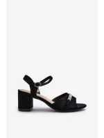 Dámské sandály z ekologického semiše na podpatku s ozdobami černé Narhi