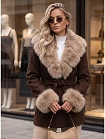 Płaszcz damski dwurzędowy z odpinanym kołnierzem brązowy FashionStreet TY6079 Płaszcz damski dwurzędowy z odpinanym kołnierzem brązowy FashionStreet TY6079