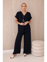 Komplet s náhrdelníkem halenka + kalhoty námořnická modř