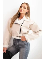 Dámská pilotka z ekokůže s podšívkou a páskem béžová