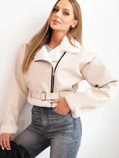 Dámská pilotka z ekokůže s podšívkou a páskem béžová