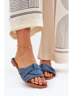 Ploché Dámské Sandály S Proplétajícími Se Pásky Džínové Selaenor