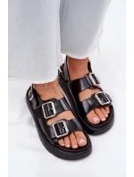 Kožené Lakované Dámské Sandály S Přezkami Big Star RR274662 Černé
