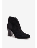 Dámské kotníčkové boty na podpatku z eko semiše černé Elvirae