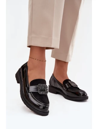 Lakované dámské mokasyny s ozdobnou sponou S.Barski HY52-546 Černé