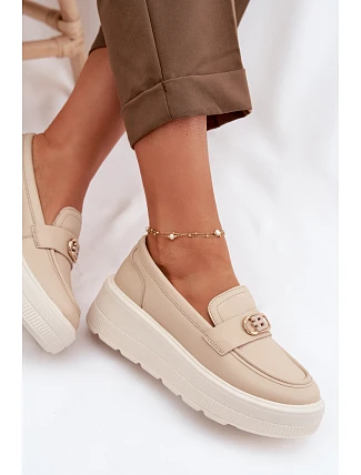 Kožené dámské mokasiny na platformě Vinceza Béžové