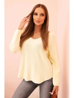 Svetr dámský z viskózy s výstřihem do V citronový