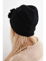 Dámská čepice s ozdobnými chlupatými květinami elegantní černá