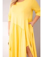 Dámská bavlněná Plus Size šaty s asymetrickým spodním lemem žlutá