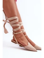 Šněrovací baleríny z ekokože s špičatými špičkami béžové Ellesara