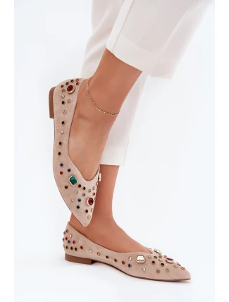 Dámské Baletky Ozdobené Krystaly Béžové Valena