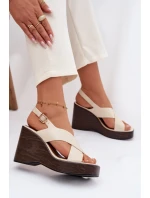 Dámské sandály z eko kůže na platformě Béžové Janivra