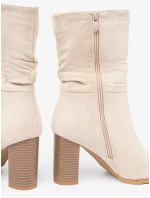 Originální Jasnobeżowy  kotníčkové boty dámské na širokém podpatku