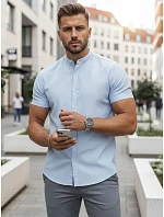Pánská košile s krátkým rukávem a stojáčkem, světle modrá, FashionStreet KX1062