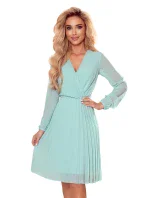 313-12 ISABELLE Plisované šaty s výstřihem a dlouhými rukávy - MINT