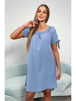 Šaty vázané na rukávech světlý denim
