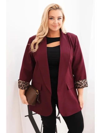 Dámská bunda Plus Size s podšívkou v leopardím vzoru švestková