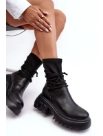 Boty Na Masivní Platformě S Tkaničkou Černé Big Star MM274590