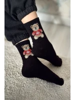 Dětské a juniorské ponožky s medvídkem ve svetru – černé