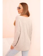 Dámská blůza z viskózy s dlouhým rukávem a zlatým květinovým potiskem béžový melír