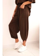 Komplet bavlněný tričko + kalhoty hnědý