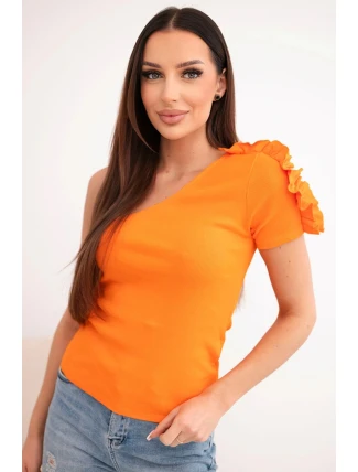 Dámská bavlněná blůza na jedno rameno s volánkem pomerančová