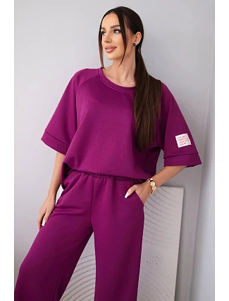 Dámský máslový komplet z viskózy mikina a široké kalhoty světle fialový Dámský máslový komplet z viskózy mikina a široké kalhoty světle fialový