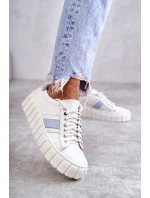 Dámské sportovní kožené boty zavazované bílé a modré Ariva