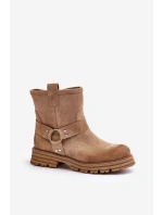 Dámské Zamszové Botky Na Plochém Podpatku Bežové Lewski 3610