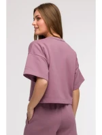 B294 Oříznutá mikina s krátkým rukávem - heather