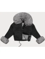 Černo/šedá krátká dámská džínová bunda s kožešinovou podšívkou J Style (11Z8219) Černo/šedá krátká dámská džínová bunda s kožešinovou podšívkou J Style (11Z8219)