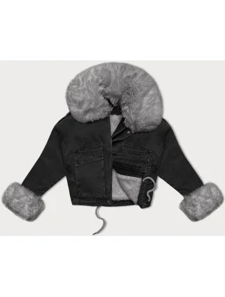 Černo/šedá krátká dámská džínová bunda s kožešinovou podšívkou J Style (11Z8219) Černo/šedá krátká dámská džínová bunda s kožešinovou podšívkou J Style (11Z8219)