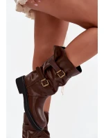 Dámské kozačky ke kolenům s pásky a sponami Halvessa – hnědé