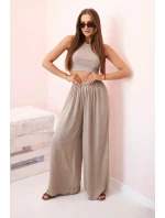 Široké dámské kalhoty z viskózy s elastickým pasem velbloudí