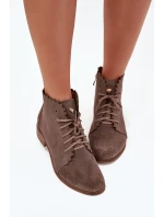 Semišové Boty Na Plochém Podpatku Tmavě Béžové Zazoo Semišové Boty Na Plochém Podpatku Tmavě Béžové Zazoo