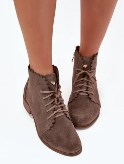 Semišové Boty Na Plochém Podpatku Tmavě Béžové Zazoo