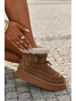 Semišové dámské zimní boty s ozdobnými prošitími Big Star SS274373 Camel
