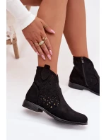 Dámské otevřené kotníkové boty na nízkém podpatku S.Barski HY61-8026 Černé