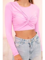 Dámská halenka s dlouhým rukávem a efektními volánky na prsou světle růžová
