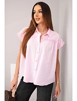 Dámská bavlněná košilová halenka s krajkou a krátkým rukávem bonbónově růžová Dámská bavlněná košilová halenka s krajkou a krátkým rukávem bonbónově růžová