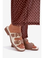 Dámské pantofle s zlatými sponami béžové Danelle