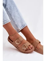 Eko kožené dámské pantofle s pásky tmavě béžové Rosinessa