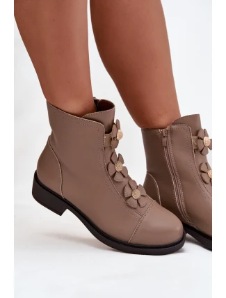 Dámské boty Jezzi – zateplené s dekorativními květinami, béžové