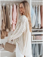 Dámské oversize tričko s prodlouženým zadním dílem SAMONE v béžové barvě s bílými pruhy FashionStreet DY0463 Dámské oversize tričko s prodlouženým zadním dílem SAMONE v béžové barvě s bílými pruhy FashionStreet DY0463