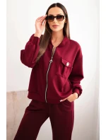 Komplet dámský máslový z viskózy s rozepínací mikinou a kalhotami švestkový