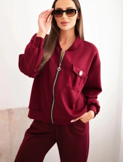 Komplet dámský máslový z viskózy s rozepínací mikinou a kalhotami švestkový