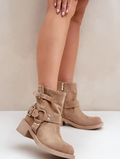 Dámské Semišové Boty Na Nízkém Blokovém Podpatku Se Pásky Zazoo 3644 Béžové