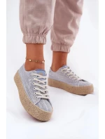 Dámské trampky na platformě s pleteným detailem Lee Cooper – modré