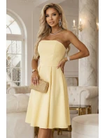 641-3 VIVIENNE korzetové rozšířené midi šaty s páskem - pastelově žluté 641-3 VIVIENNE korzetové rozšířené midi šaty s páskem - pastelově žluté